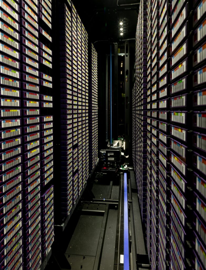 Data center with multiple rows of fully operational server racks